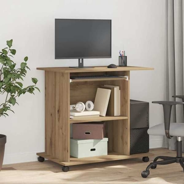 Maison Exclusive - Håndlavet computerbord i egetræ 80x50x75 cm ingeniørtræ