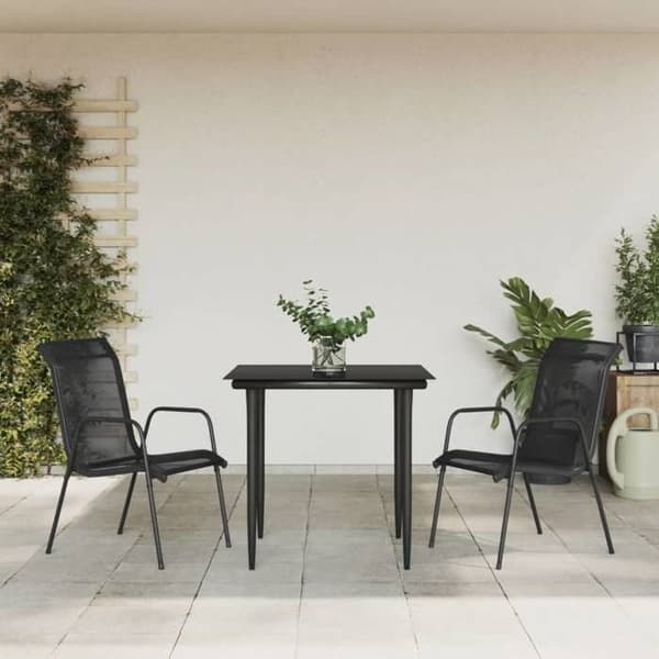 Maison Exclusive - Trädgårdsset 3 delar svart textilene och stål Sort