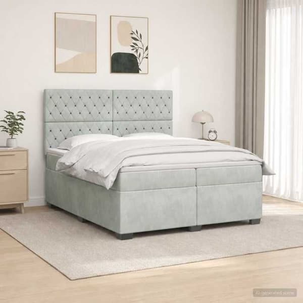 Maison Exclusive - Boxspring seng med madras Lys grå 200 x 200 cm Velour Ljusgrått