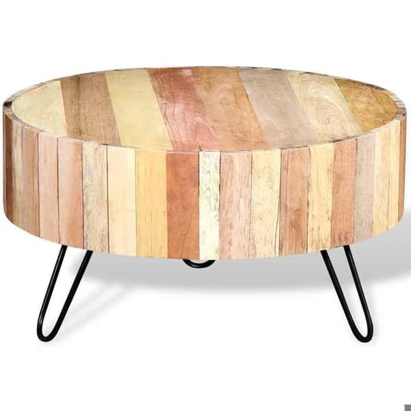 Bord - Eksklusivt hjem - Massivt genbrugstræ - Diameter 70 cm - Industriel stil beige