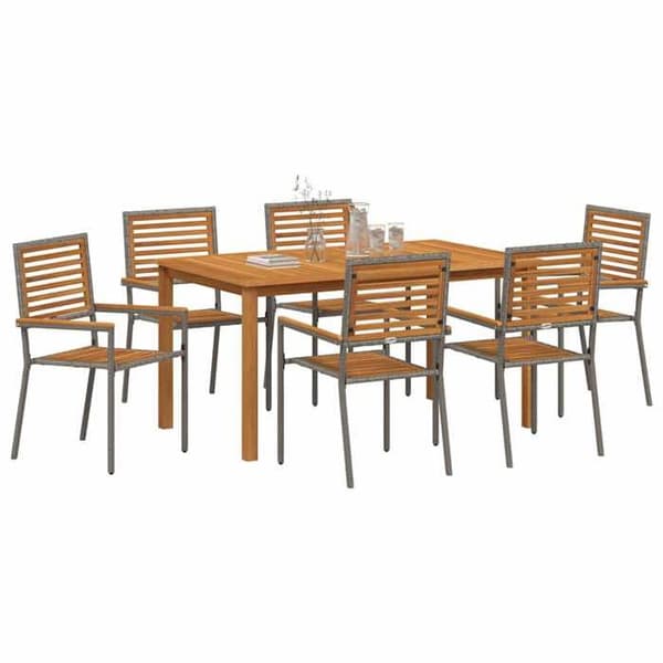 Trädgårdsmöbelset - EXKLUSIVT HUS - 7 delar - Poly rattan - Akaciaträ - Avtagbara kuddar Grå