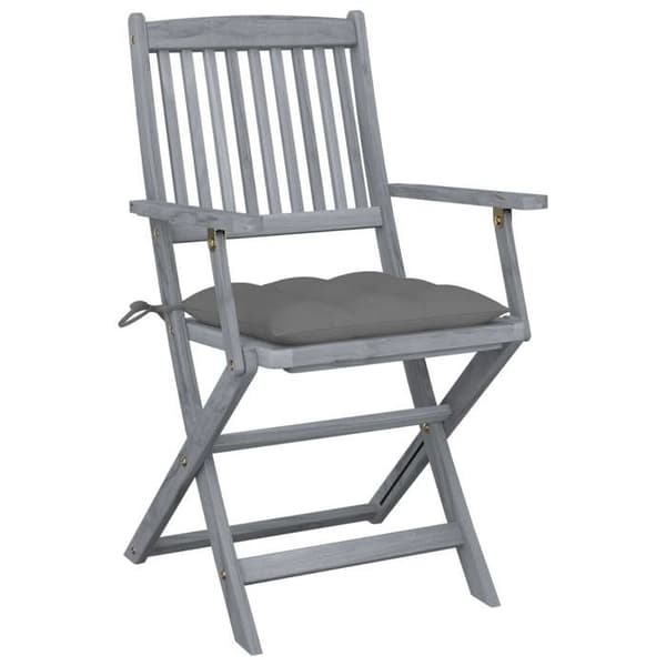 Maison Exclusive - Fällbara stolar (set om 2) med kuddar, i massiv akaciaträ Tvättad grå