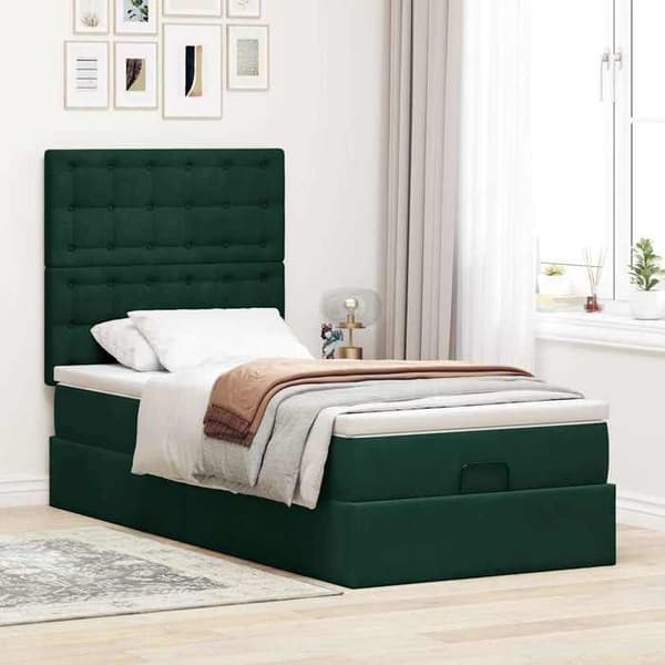 Maison Exclusive - Ottoman sängram med mörkgrön madrass 90x190 cm sammet Mörkgrön