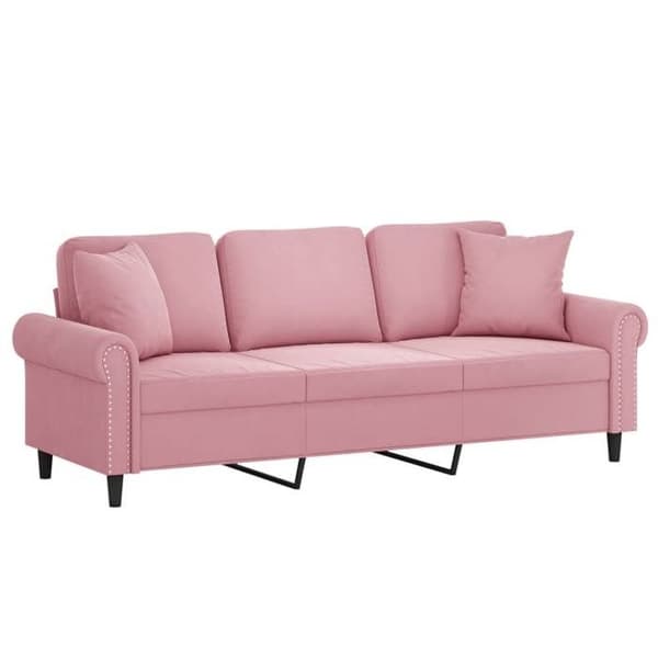 Maison Exclusive - Soffa 3 platser med dekorativa kuddar rosa 180 cm sammet Ros