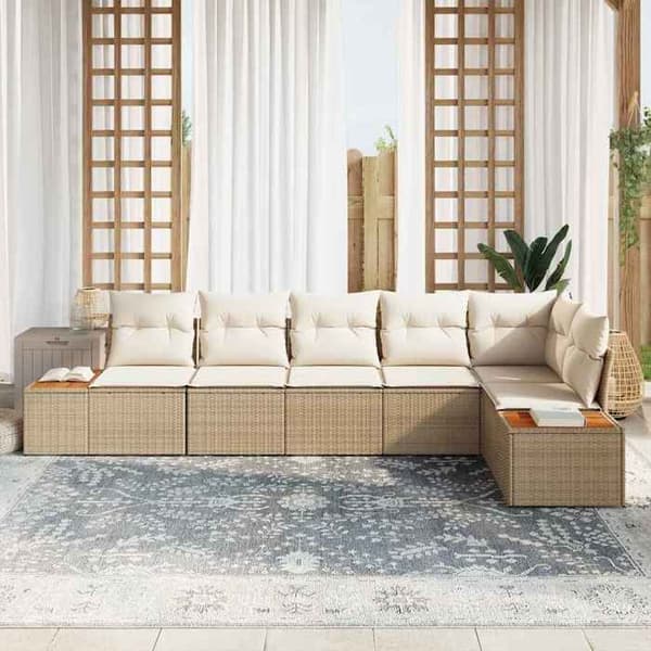 Trädgårdsmöbler - EXKLUSIVT HUS - Set 6 delar - Modulärt - Poly rattan & akacia - Beige
