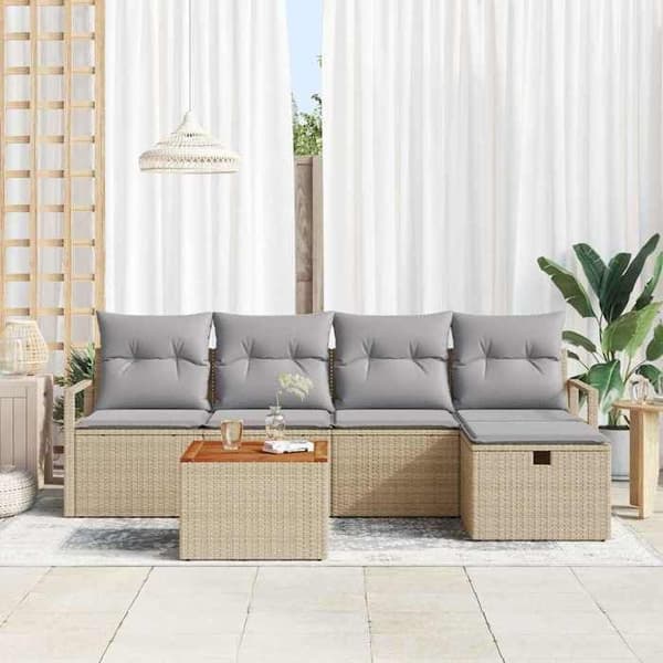 Trädgårdsmöbelset - EXKLUSIV HEM - 6 delar - Beige - Hållbar polyrotting - Modulär beige