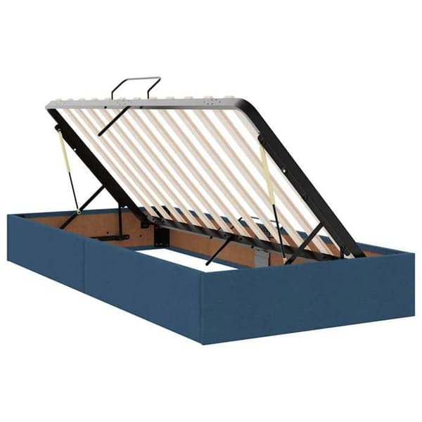 Förvaringssäng - EXKLUSIV HEM - 200 x 200 cm - Blå - Polyester huvudgavel - Hydraulisk lyft Blå