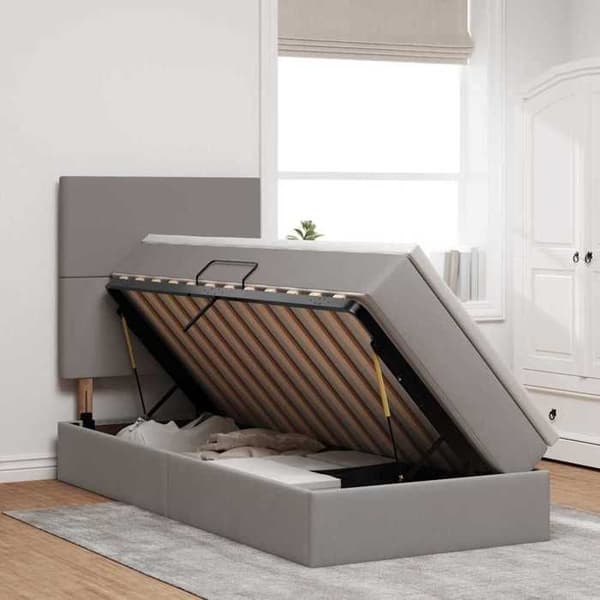 Sengestel med madras - EKSKLUSIV HUS - Sideopbevaring - Hydraulisk - 90x190 cm - Taupe Mol