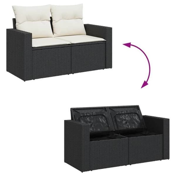 Maison Exclusive - Havegruppe 6 stk med sorte puder i flettet harv