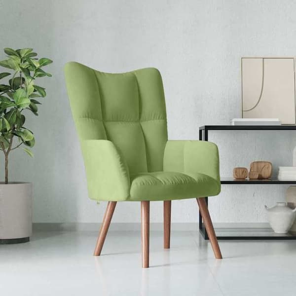 Afslapningsstol - EKSKLUSIV HUS - Model Relax - Lys grøn - Velour - Stålramme & træben Ljusgrön