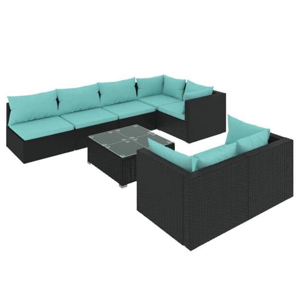 Maison Exclusive - 8 dele havegruppe med sorte puder i flettet harv