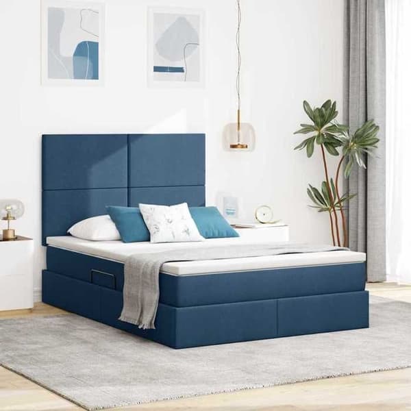 Maison Exclusive - Seng med opbevaring og madras Blå 140 x 200 cm stof