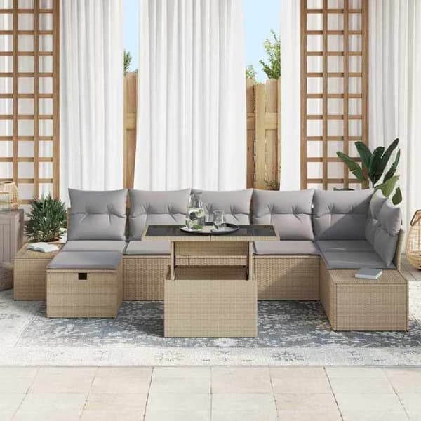 Maison Exclusive - 8 osan polyrottinkinen puutarhakalustesetti