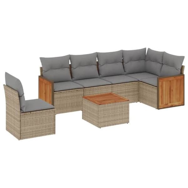 Maison Exclusive - Trädgårdsmöbler med kuddar 7 delar beige flätad resin