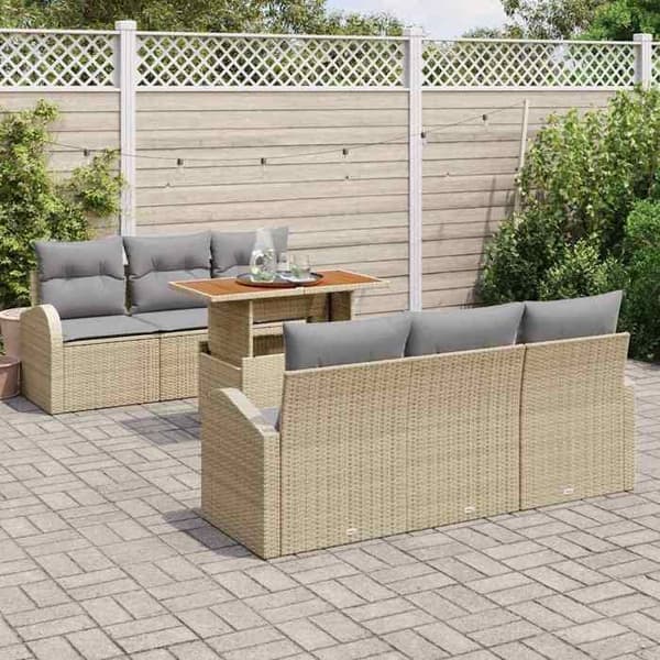 Maison Exclusive - 7 osan beige polyrottinkinen puutarhakalustesetti