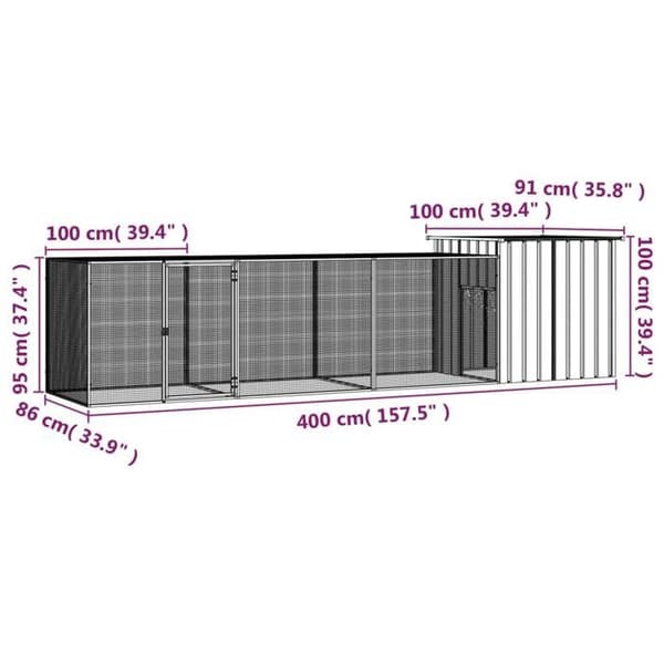 Exklusivt hus - Hönsgård Grå 400x91x100 cm Galvaniserat stål grå