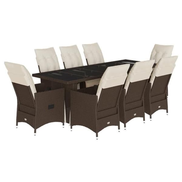 Maison Exclusive - 9 stk. havebistro sæt med brune puder i poly rattan