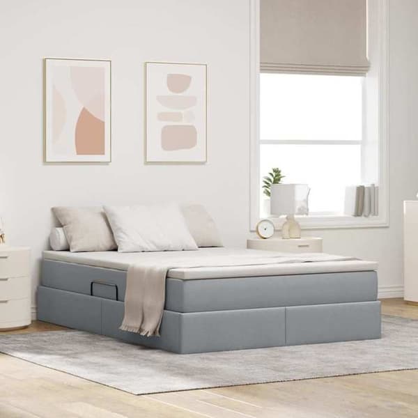 Maison Exclusive - Seng med opbevaring og madras Lys grå 140 x 190 cm Polyester Ljusgrått