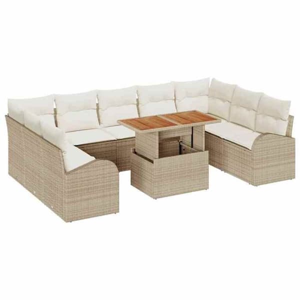 Maison Exclusive - 10 osan beige polyrottinkinen puutarhakalustesetti beige