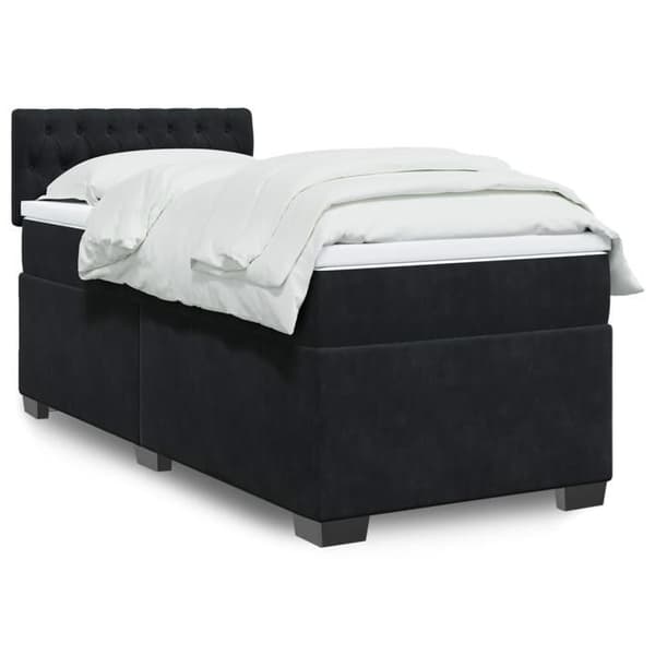 Maison Exclusive - Sengebund med lameller og madras Sort 90x190 cm Velour