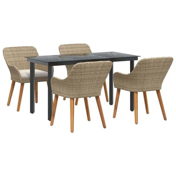 Maison Exclusive - 5-delt spisebordssæt til haven i beige polyrotin beige