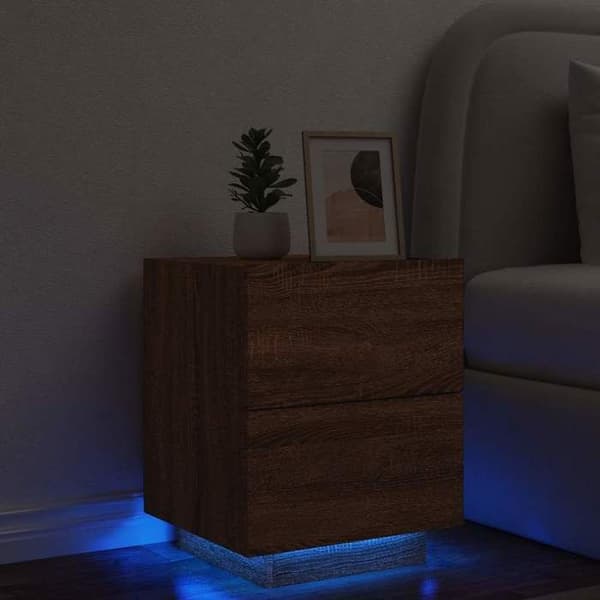 Maison Exclusive - Natbord og LED-lys i brun egetræ, ingeniørtræ Brun ek