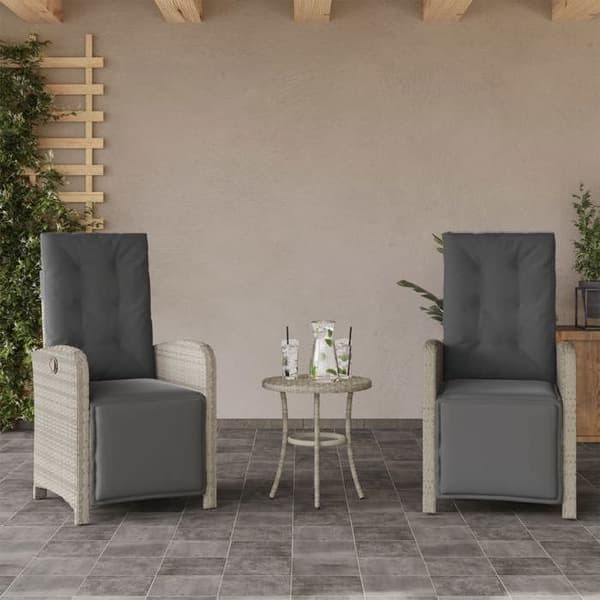 Maison Exclusive - Bistro-set 3 delar med ljusgrå kuddar i flätad resin