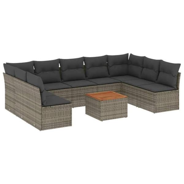 Maison Exclusive - Trädgårdsmöbler med kuddar 10 delar grå flätad resin