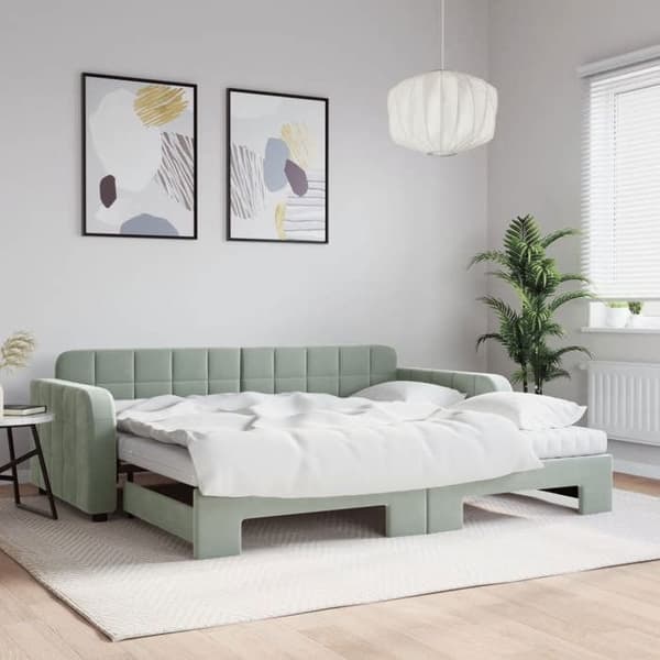 Maison Exclusive - Dagbädd med utdragssäng och ljusgrå madrass 90x190cm sammet
