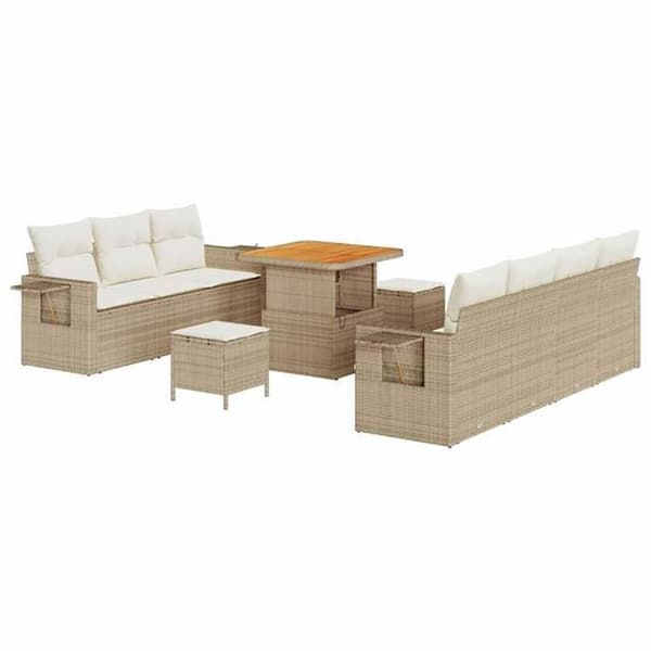 Maison Exclusive - 10 osan puutarhakalustesetti, beige polyrottinki