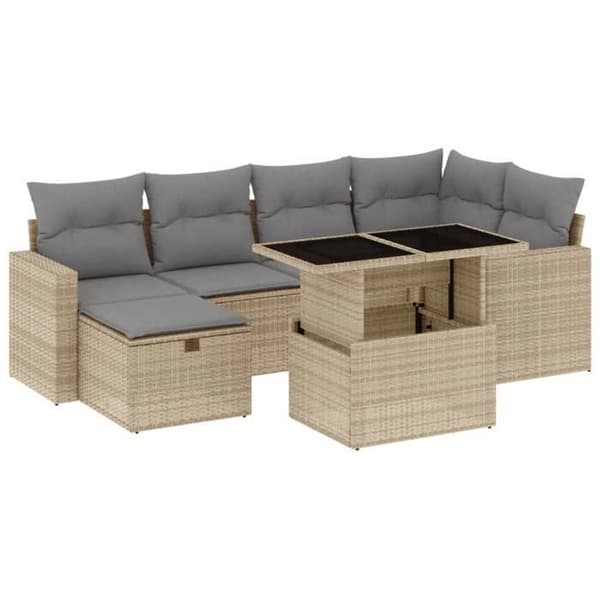 Maison Exclusive - Trädgårdsmöbler med kuddar 7 delar beige flätad resin