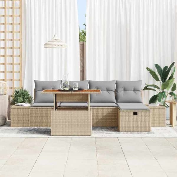 Maison Exclusive - 6 osan beige polyrottinkinen puutarhakalustesetti