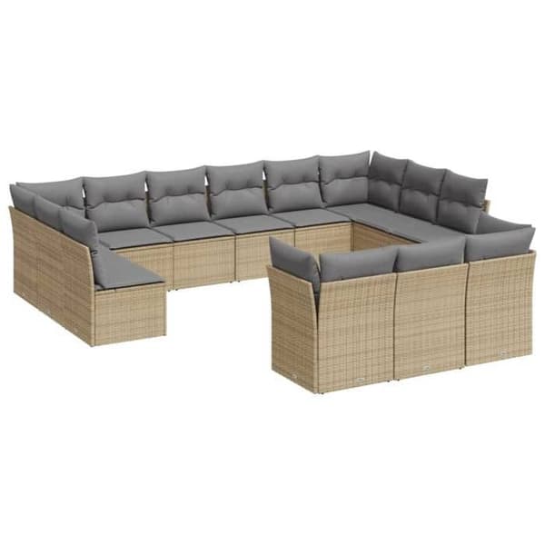 Maison Exclusive - Trädgårdsmöbler med kuddar 13 delar beige flätad resin