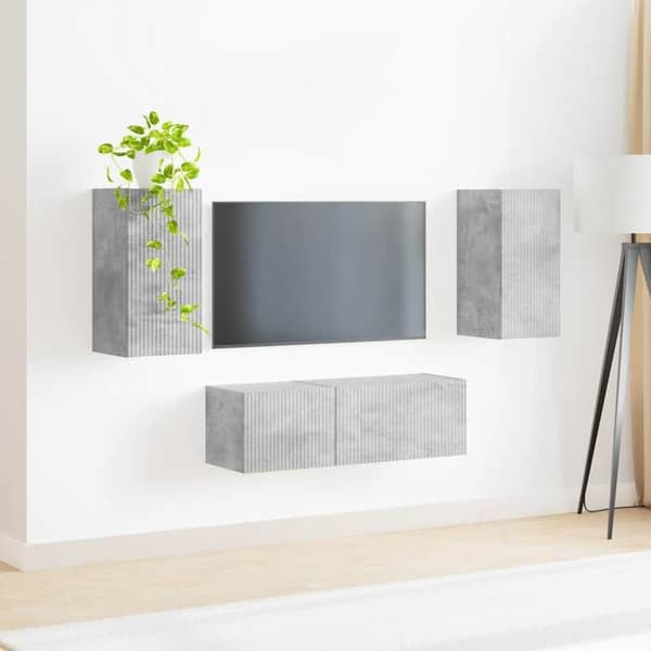 Maison Exclusive - Væghængt TV-møbel sæt 4 pc Grå beton Ingeniørtræ
