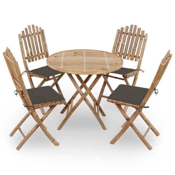 Maison Exclusive - Fällbart utomhusmatbordsmöbelset 5 delar med bambukuddar
