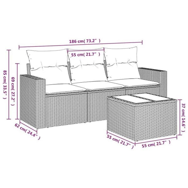 Maison Exclusive - 4-delars trädgårdsoff-set med beige kuddar i flätad resin