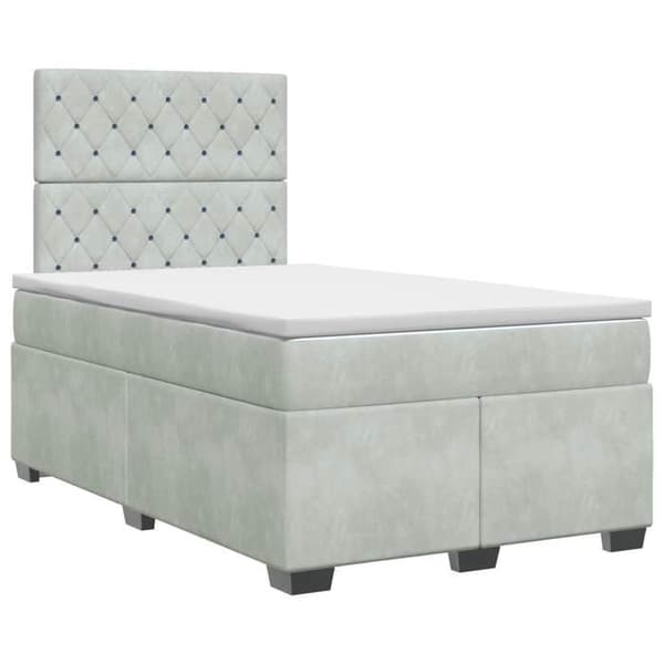 Ljust boxspring - MAISON EXCLUSIVE - 120 x 200 cm - Ljusgrå sammet - Justerbart huvud - Pocketfjädermadrass Ljusgrått