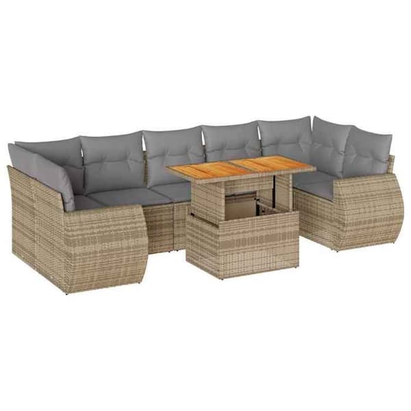 Maison Exclusive - Trädgårdsmöbler med kuddar 8 delar beige flätad resin