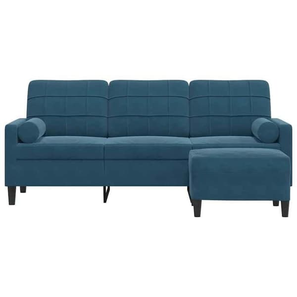 Soffa 3 platser - MAISON EXCLUSIVE - 180 cm - Blå sammet - Metallram - Med puff Blå