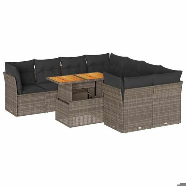 Maison Exclusive - Trädgårdsmöbler 9 delar med grå kuddar i flätad resin