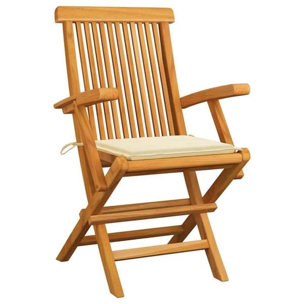 Maison Exclusive - Fällbara stolar med krämfärgade kuddar, 2 stycken, i massivt teakträ Grädde