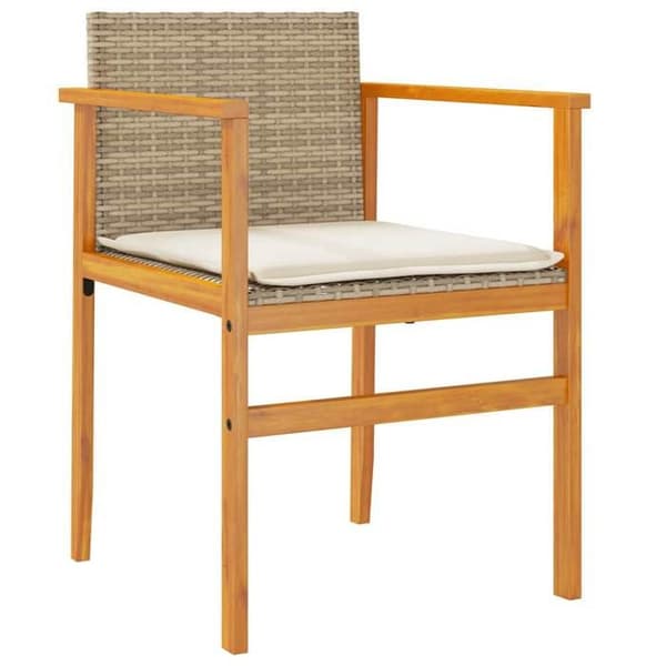 Maison Exclusive - Trädgårdsstolar med kuddar, set om 2, beige, flätad plast och trä beige
