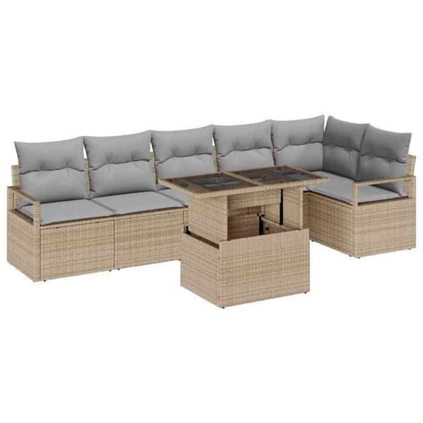 Maison Exclusive - 7 osan beige polyrottinkinen puutarhakalustesetti