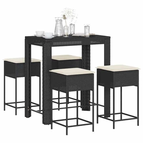 Maison Exclusive - Havebar sæt 5 dele med sorte polyrattan puder Svart (polyrotin)