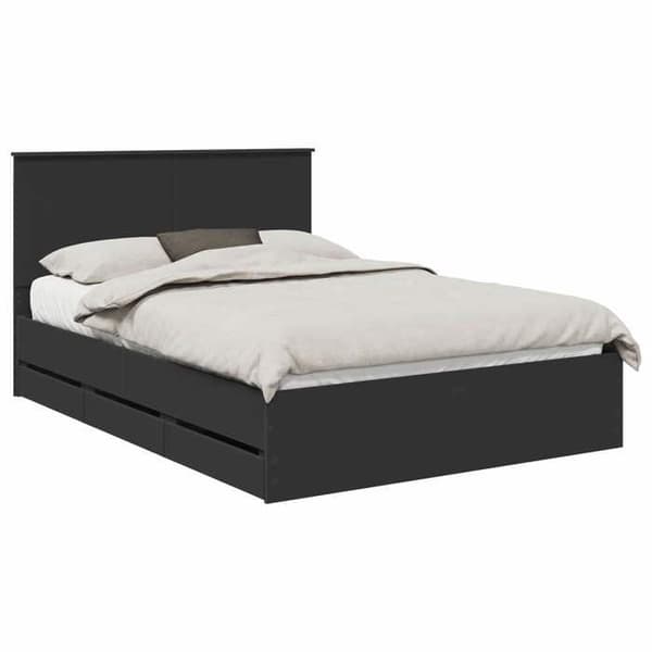 Sengestel - EKSKLUSIV HUS - 160 x 200 cm - Sort - Ingeniørtræ - Indbyggede skuffer Svart