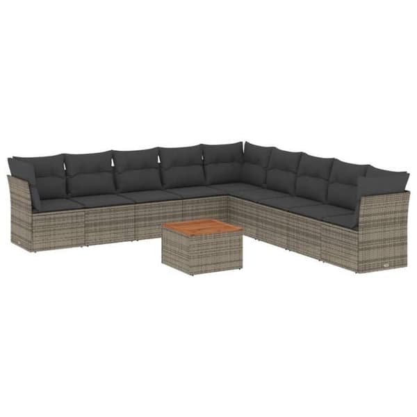 Maison Exclusive - Trädgårdsmöbler med kuddar 10 delar grå flätad resin Grå
