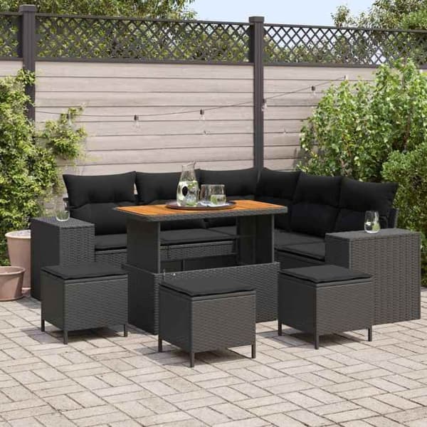 Maison Exclusive - 9-delars trädgårdsoff-set 8-sits svart Svart