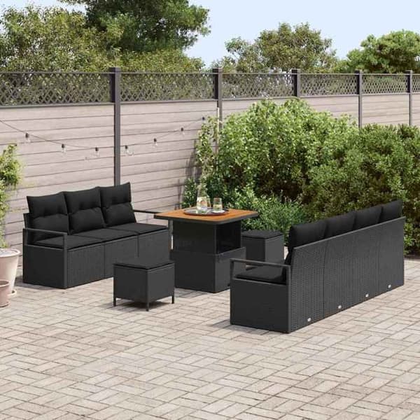 Maison Exclusive - 10 osan puutarhakalustesarja 9-hengen Musta