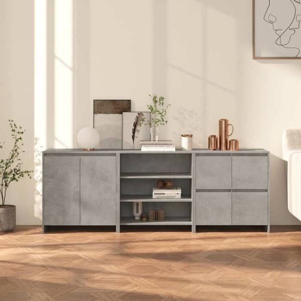Maison Exclusive - Bufféer 3 st Grå betong Ingenjörsträ