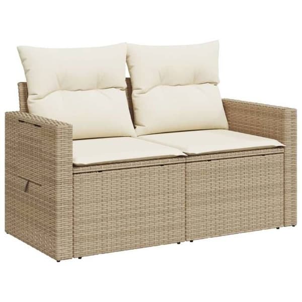 Maison Exclusive - Trädgårdsoffa med kuddar 2 platser beige flätad resin